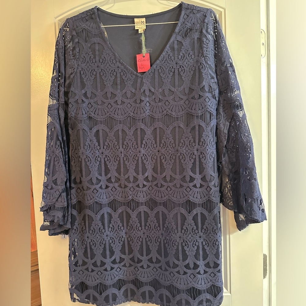 NET Pink Owl Boutique Navy Lace long-sleeve Dress